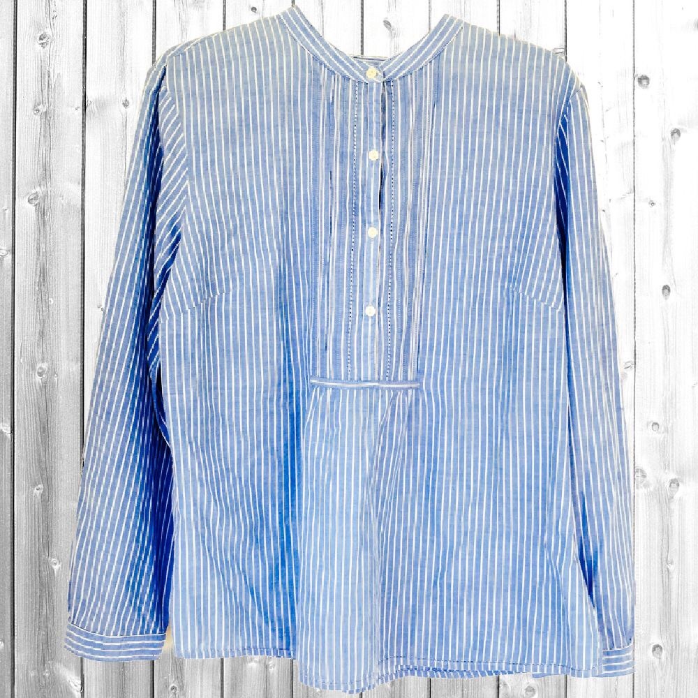 Pintuck 100% Cotton Blouse LL Bean Blue Stripe Top
